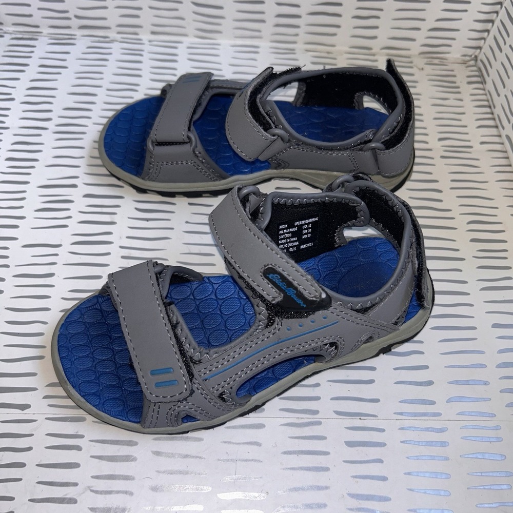 Eddie Bauer Rocky‎ Kids Sport Sandals Gray Blue Triple Strap Size 12 Gorpcore